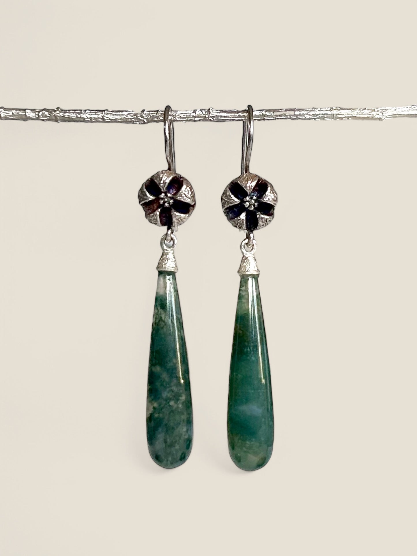 Moss Agate andn Tea Tree Drop Earrings