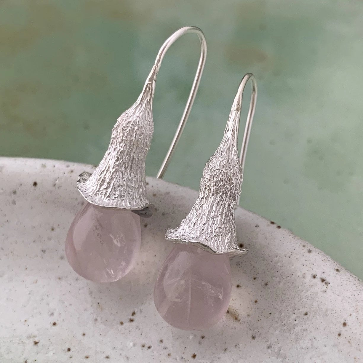 Mallee silver rose quartz earrings