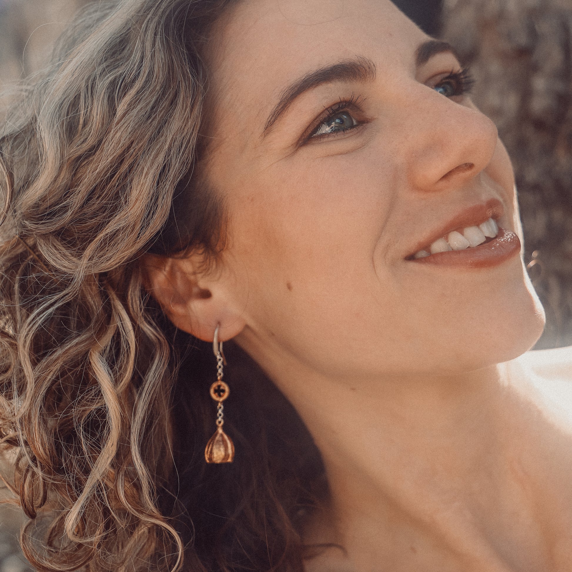 Gum nut drop earrings bronze