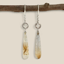 Load image into Gallery viewer, Eucalypot and Golden Rutilated Quartz Drop Earrings 