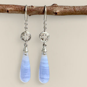 Eucalypt and Blue Lace Agate Drop Earrings