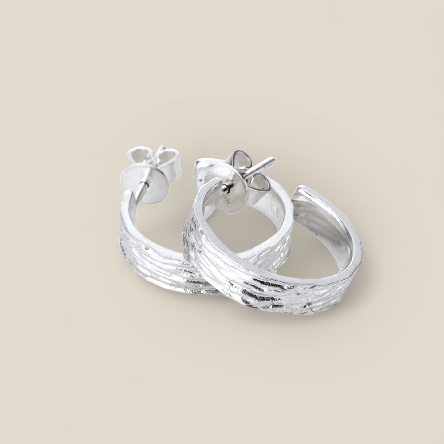 Eucalyptus bark hoop earrings silver