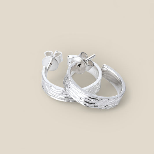 Eucalyptus bark hoop earrings silver