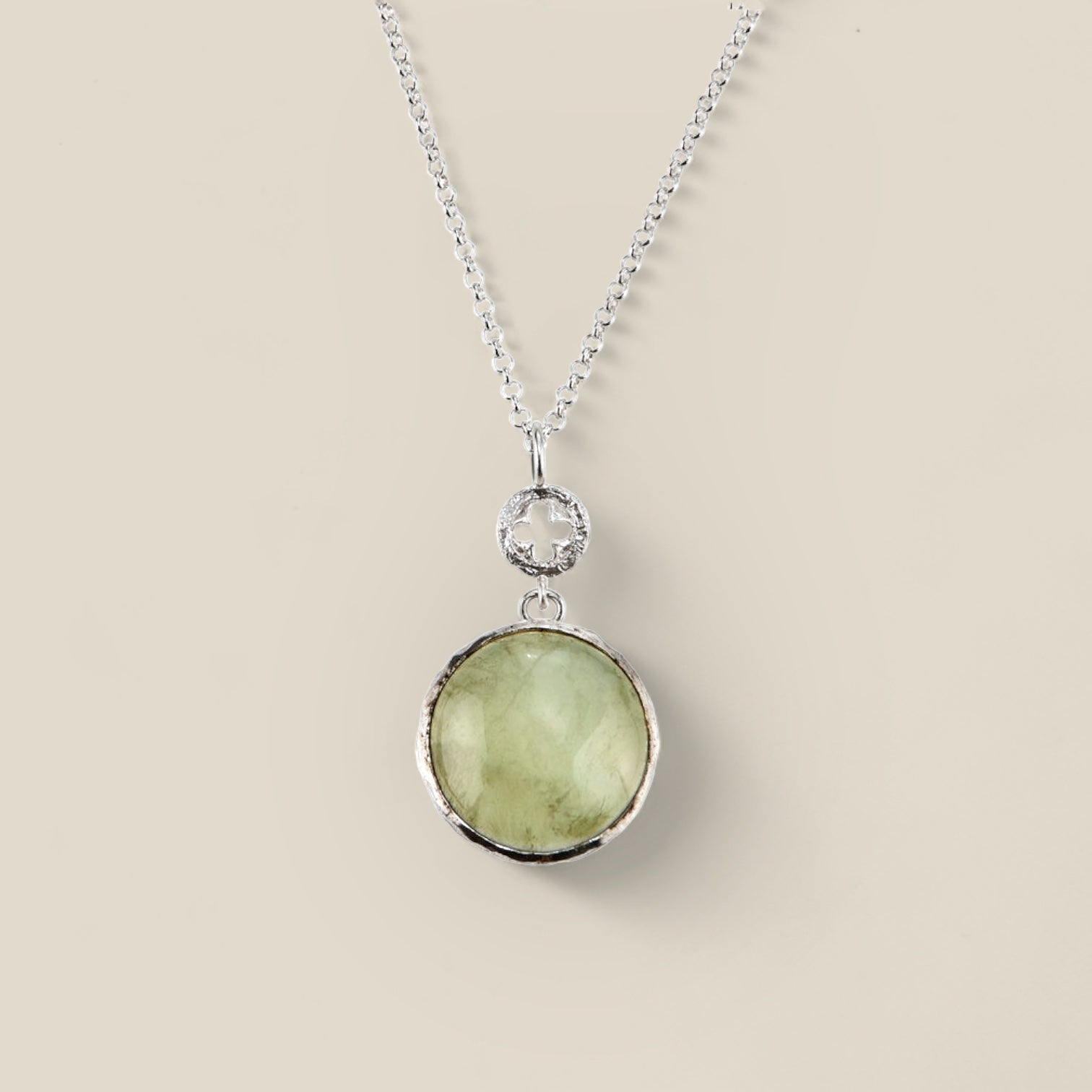 Eucalypt and prehnite pendant
