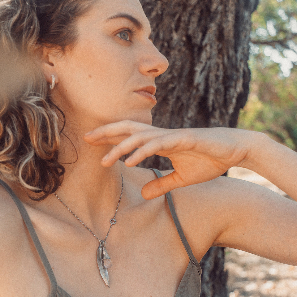 Eucalyptus silver charm necklace
