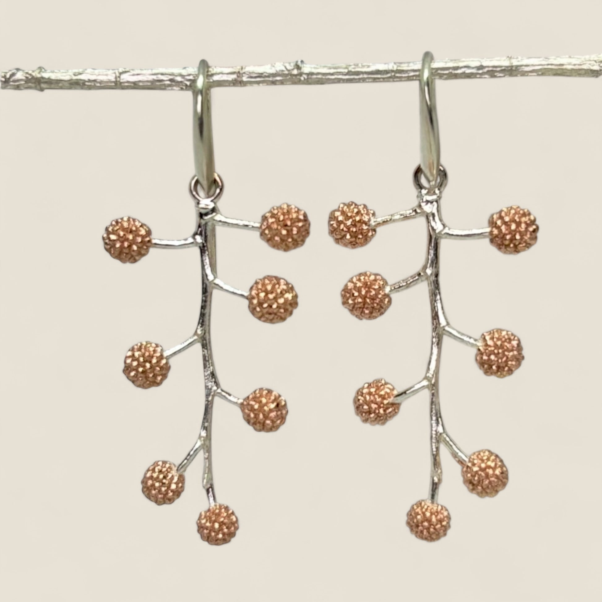 Natura Acacia Branch Earrings Silver and Rose Gold 