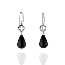 Load image into Gallery viewer, Eucalyptus and black onyx drop earrings