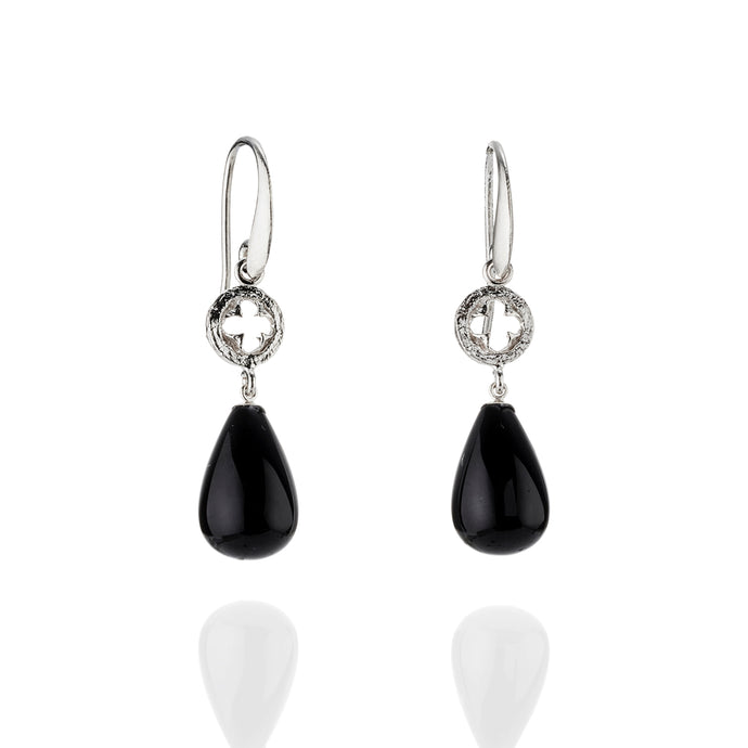 Eucalyptus and black onyx drop earrings