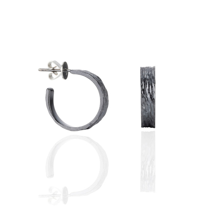 Eucalyptus silver hoop earrings oxidised