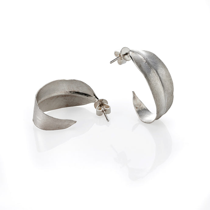 Gum leaf silver hoop earrings