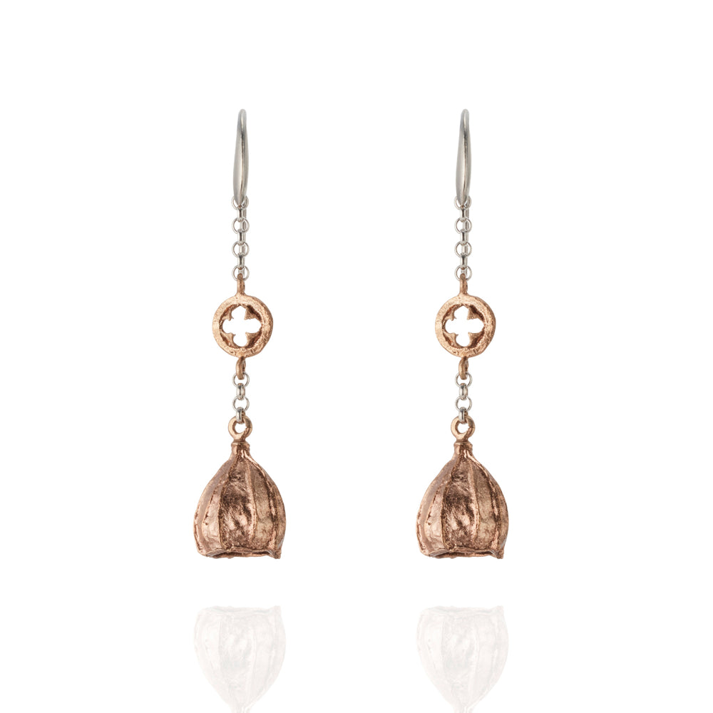 Gum nut drop earrings bronze