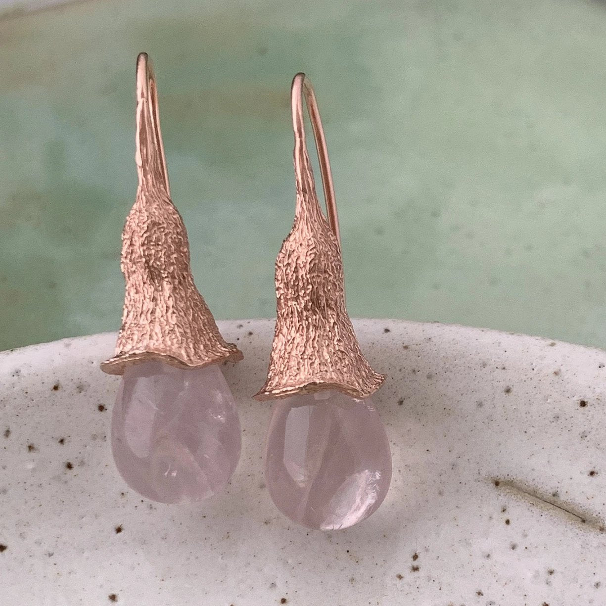 Mallee rose quartz drop earrings