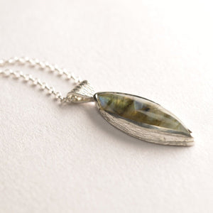 Melaleuca and labradorite silver pendant