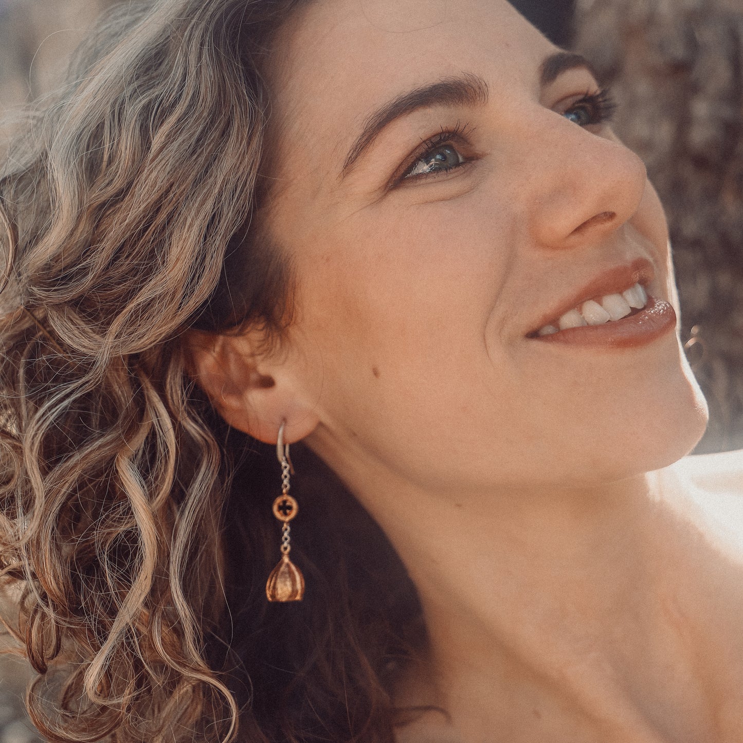 Gum nut drop earrings bronze