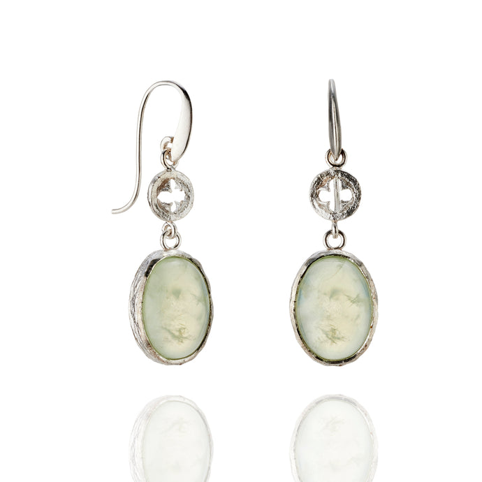 Prehnite and Eucalyptus Drop Earrings